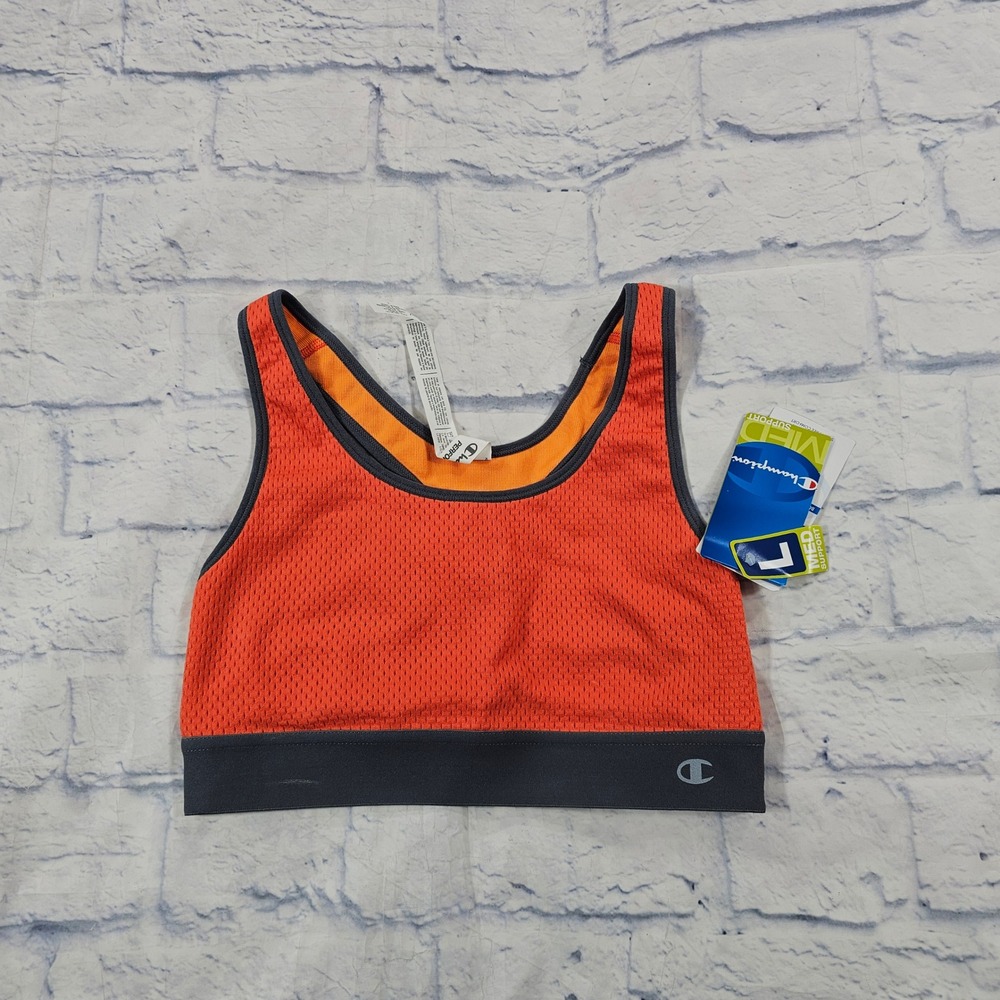Champion Sports Bra Girls L Orange Seamless Mesh Medium Support B0126